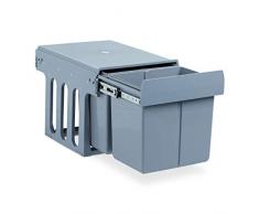 Relaxdays 10027286, gris Poubelle montée de cuisine, Extracteur, 2x 15l chaque, tri de déchet, plastique, HBT 35 x 34 x 48 cm