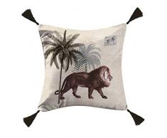 COUSSIN POMPONS 40 x 40 CM COTON IMPRIME NAOUM NATUREL DES. PLACE