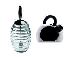 Alessi TW01 Honey Pot Doseur Ã Miel de Design Verre et Acier Inoxydable + Alessi SG65 Mami Bouilloire Design avec Fond MagnÃ©tique Acier Inoxydable