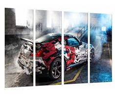 Tableau Moderne Photographique, Impression sur bois, Rallye automobile de compétition sportive, même atelier de fumée, 131 x 62 cm, ref. 27077