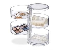 Relaxdays 10024638 Organiseur Cosmétiques 4 Casiers Pivotants Kit Maquillage Rouge à Lèvres Tour Make-Up Acrylique Transparent, Standard