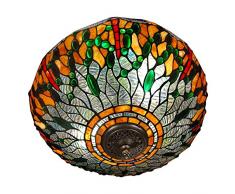 World Art TWPD16123 Plafonnier Libellule Lampe de Plafond, Verre, E27, 60 W, Multicolore, H27 x Ã41 cm