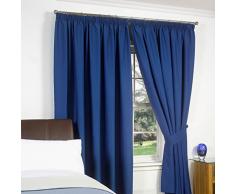 Dreamscene Paire de luxe entièrement doublé Rideaux occultants thermiques plissés avec embrasses,, Polyester, bleu, 46 x 183 cm