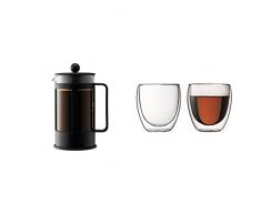 Bodum - 1788-01 - Kenya CafetiÃ¨re Ã Piston 8 Tasses - 1,0 L - Noire + Set de 2 verres Pavina 25 cl