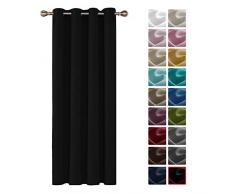 Deconovo Rideau Occultant à Oeillet Fenêtre Isolant Thermique Chambre Fille Cuisine Intérieur de Porte Salon Anti Chaleur Balcon 1 Pcs, Tissu, Noir, 140x175cm