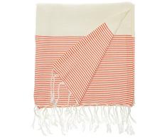 1001 Foutas Fouta nid dabeille Beige Rayures Orange Sanguine, 100% Coton