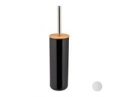 Relaxdays, Noir, Balayette WC avec tête de Brosse Changeable, Poignée en Acier, Rond, H x D 38,5 x 9 cm, polystyrène, Bambou, 1 élément
