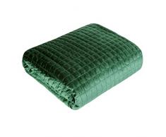 Eurofirany Couvre-lit en Velours matelassé Ãlégant Glamour pour Chambre à Coucher, Salon, Chambre damis, Lounge, Vert foncé, 220 x 240 cm