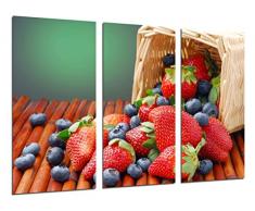 Tableau Moderne Photographique, Impression sur bois, Fraises, myrtilles, fruits, 97 x 62 cm, ref. 26490