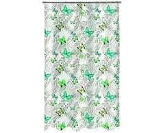 Spirella Textil-Duschvorhang Papillons Green 180x200 cm Rideau de Douche, Tissu, Vert, 180 x 200 cm