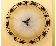 ONLI - Plafonnier en verre ivoire nuancé ambre. Structure en métal marron doré et décoration avec feuilles. 60 cm