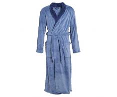 CelinaTex Nevada Peignoir De Bain, Col Châle, De Deux Couleurs, Longue, Poches Appliquées, Femme, Homme, Unisexe, Microfibre, Laine Polaire de Corail S Bleu médian/Bleu foncé