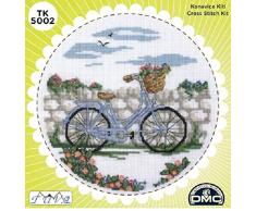 Tuva Boîte à coudre en métal décoratif Aida 14 carats DMC en coton avec aiguille, ciseaux, motif