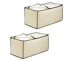 H & L Russel Organiseur Sac de Rangement rectangulaire Bordure, Beige/Noir, Lot de 2