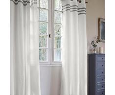 HomeMaison Voilage avec Trois Rayures Horizontales, Polyester, Anthracite, 240x140 cm