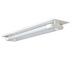 115/2x10/BL - Plafonnier tôle plate, blanc droit à 220 V, pour 2 tubes LED de 10 W.