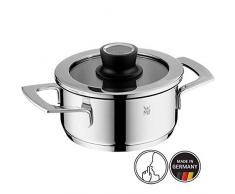 WMF VarioCuisine Faitout en verre avec thermomètre, marmite 1,4 l en acier inoxydable poli Cromargan Induction sans revêtement et bord en silicone 16 cm