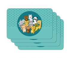 Venilia Set de table animals blue, 45 x 30 cm, 4 pcs, antidÃ©rapant rÃ©siste Ã la chaleur et fait, PolypropylÃ¨ne, 59110