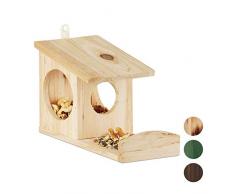 Relaxdays 10026317_126 Mangeoire pour Ã©cureuils, Distributeur de Nourriture, Ã accrocher, Bois, HLP: 17,5 x 14 x 25cm, Naturel, Nature, 5 x 14 x 25 cm