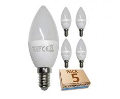 Lot 5x Bougie LED 7w, Blanc chaud (3000K), 680 Lumens Réelsâ¯. Culot fin E14.