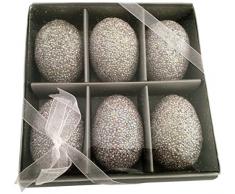 Madhu de la Collection Paillettes Superbe fabriqué à la Main et Fait à la Main décoratif Table avec 6 Åufs dans Une boîte Cadeau, Argent