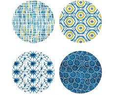 Easy Life 924SHIB COFFRET 4 ASSIETTES DESSERT D19CM EN PORCELAINE SHIBORI, Multicouleur