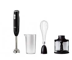 AEG STM 3400 Mixeur plongeant 600 W, 2 lames en acier inoxydable, 0,8 CV, 16,8 cpm, 2 niveaux avec fonction turbo, gobelet pour smoothie, hachoir 0,6 l, fouet, passe au lave-vaisselle) Noir/argenté