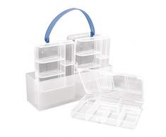 Rayher 8915800 boites de rangement plastique, lot de 4, 12x8x2,3cm, transparent