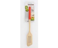 Fackelmann 0905350 Spatule ajourÃ©e en bois avec bout en biais et manche colorÃ© en silicone