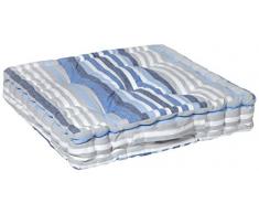 Amédée Novell Coussin de Sol en Coton - Blanc, Bleu et Gris - 52 x 52 x 10 cm