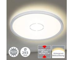 Briloner Leuchten 3391-014 Plafonnier LED, lampe de plafond avec effet de rÃ©troÃ©clairage, 18 W, 2.400 lumen, 4.000 kelvin, rond, blanc argentÃ©, Ã 29,3cm