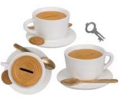 ootb 78/3935 Tirelire avec Serrure, Blanc/Brun, 14 x 8 cm