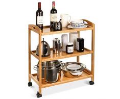 BAKAJI Desserte Cuisine ou Salle de Bain 3 Compartiments en Bois de Bambou, Bambou Naturel, 61 x 33 x 73 cm