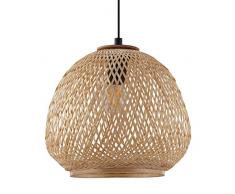 Eglo Lampe suspension Dembleby 1 lampe suspendue vintage naturelle, hygge, suspension en bois, panier tressé, lampe de salle à manger, lampe suspendue en marron clair, acier, douille E27