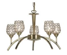 Oaks Lighting 3341 5/AB Koge Lustre finition laiton Antique avec abat-jours en verre orné de strass