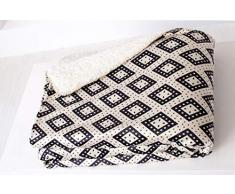 Enjoy Home P031NREC130160, Plaid Flanel imprimée Alma, 130x160cm, Noir et Ecru, Polyester, 130x160 cm