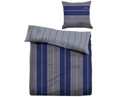 Tom Tailor 69513/805/003 Housse de Couette Satin/Coton MercerisÃ© Double ImprimÃ© RÃ©versible Ã Rayure Gris/Bleu 155 x 200 cm + 1 Taie dOreiller 80 x 80 cm