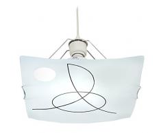 Tosel 11920 Suspension - Maelle Clef Sol, Verre sérigraphe, Monture tôle Aluminium Peinture, E27, 100 W, Noir