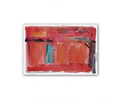 CUADRIMAN Abstrait Tableau Trait Noir, Bois, Rouge, 60Â x 40Â cm