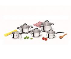 Bialetti 0E6BAT10 Belly Pot Batterie de casseroles en acier, 10 pièces, compatible induction