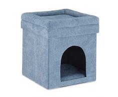 Relaxdays 10030668 Refuge Tabouret, Cachette Chats et Petits Chiens, Coussins, Pliable, siège déHlP 42x38x38 cm, Gris, MDF, Polyester, Mousse, 1 élément
