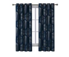 Deconovo Rideaux Occultants à Oeillet Chambre Isolation Thermique Anti Chaleur Argente Motif pour Salon Fenêtre 2 Pcs, Bleu Marine, 117x183cm