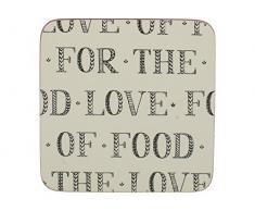 Creative Tops Stir It Upfor lamour de la Nourriture Imprimé carré Couvert sous-Verres, 10.5 cm (Lot de 6), Liège, crème/Noir, 1 x 1 x 1 cm