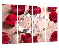 Tableau Moderne Photographique, Impression sur bois, Coeurs argentÃ©s sur fond en bois et pÃ©tales, 131 x 62 cm, ref. 26728