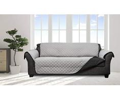 Quick Fit Reynolda Housse de Chaise impermÃ©able rÃ©versible avec Boucles de Sangle, ArgentÃ©/Noir, Sofa Cover