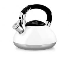 H&H Bouilloire en acier inoxydable avec sifflet, blanc, 3 l