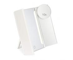 Relaxdays Maquillage avec lumiÃ¨re, 3 Parts Pliables, Miroir Ã cosmÃ©tique Lumineux Ã Piles, 23x35x12 cm, Blanc, Plastique ABS, Verre, 1