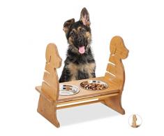 Relaxdays 10027508_112 chiens, Double gamelle inox, Distributeur nourriture aliments 500 ml, hauteur rÃ©glable, nature, mdf, 1
