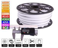 Ruban LED NEON 12 V 6 x 12 mm SMD2835 25 mètres Blanc chaud