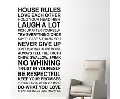 Walplus Autocollant Mural House Rules Citation Amovible Auto-Adhésif Mural Art Stickers Vinyle Maison Décoration DIY Salon Chambre Bureau Décor Peint Enfants Chambre Cadeau, Noir